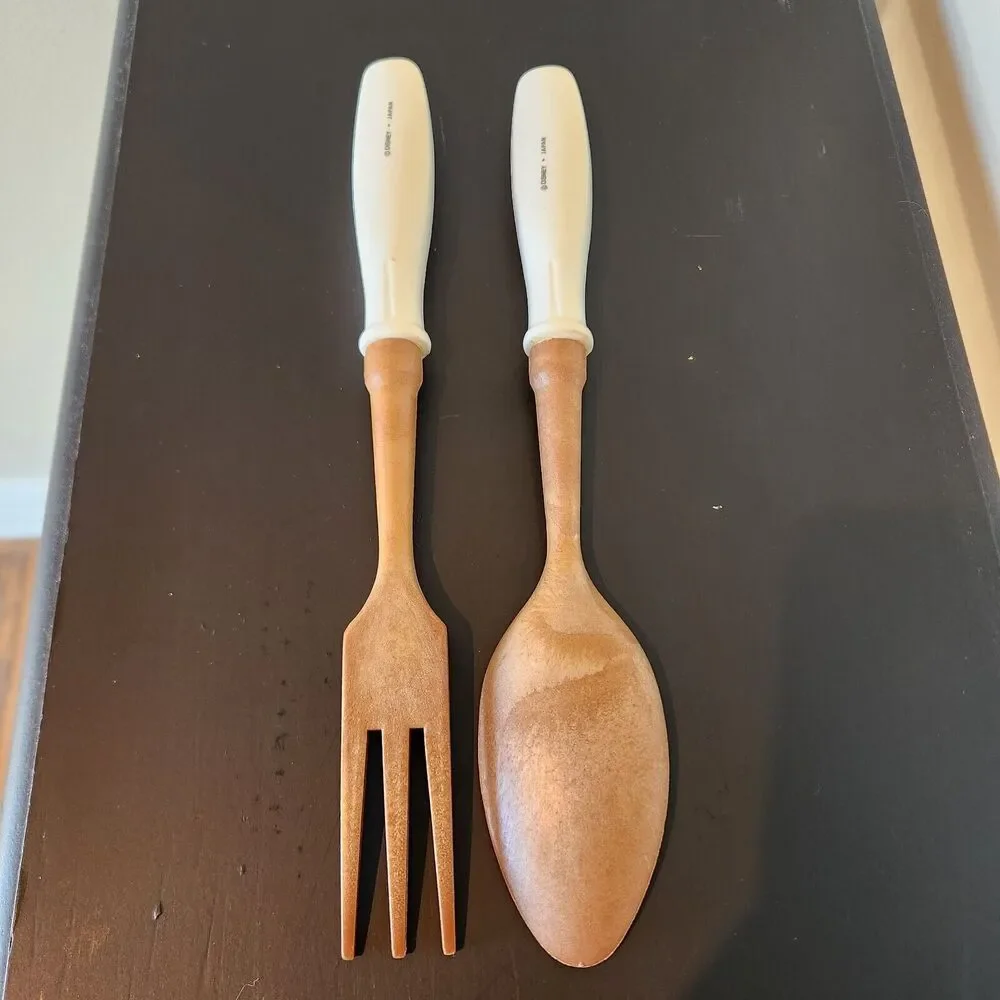 Vintage Walt Disney World 11” Salad Serving Fork and Spoon - Made in Japan